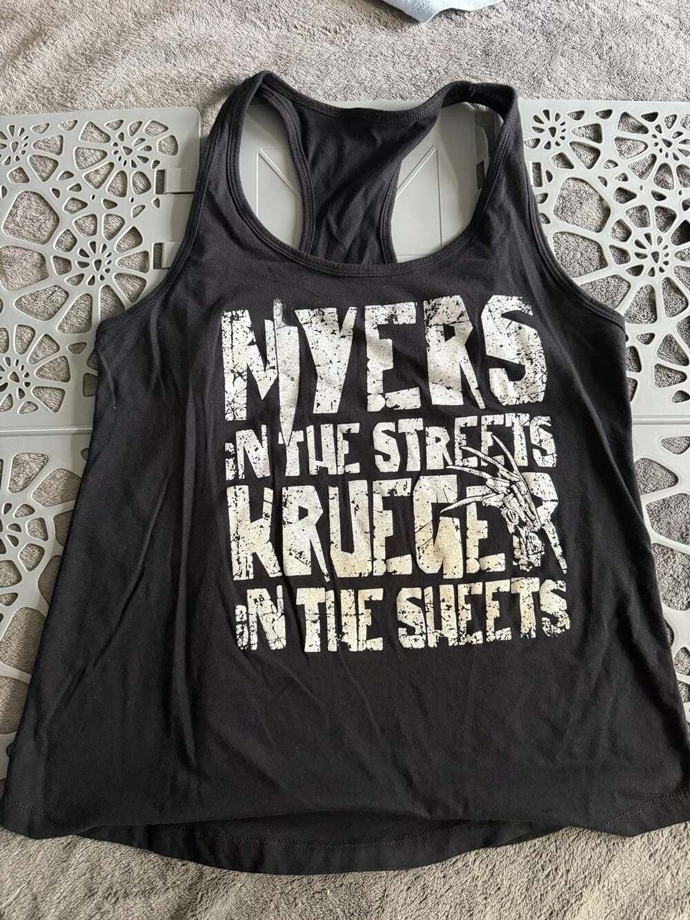 Myers In The Streets Krueger In The Sheets Graphic Racerback Tank Top